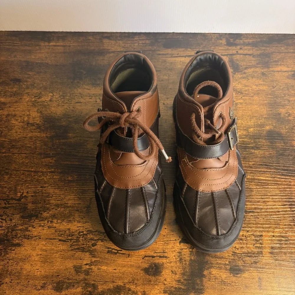 Polo Ralph Lauren Dover‎ Duck Boots Boys Sz 6 Brown Buckle Lace Up Rubber